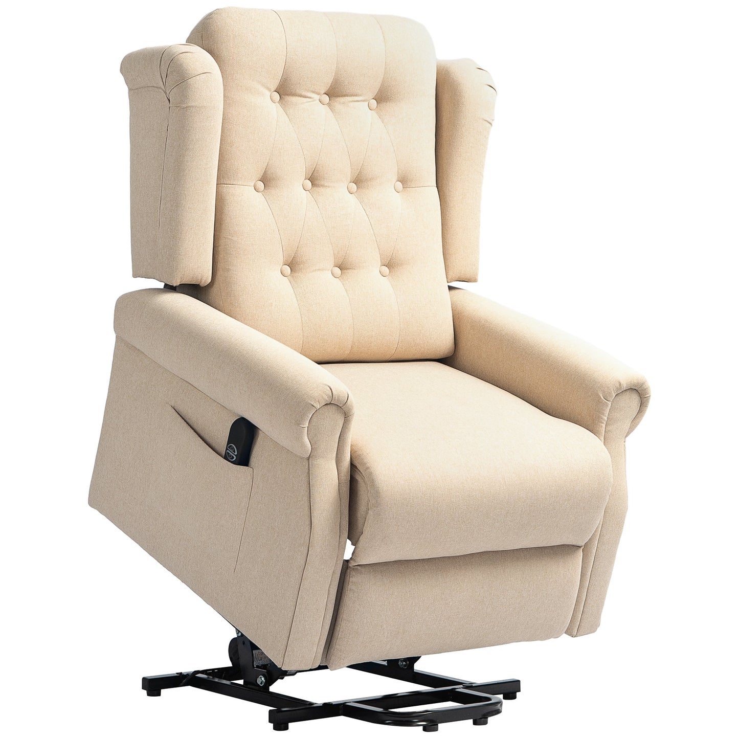 HOMCOM Power Lift Recliner Armchair with Wingback, Button Tufted, Beige
