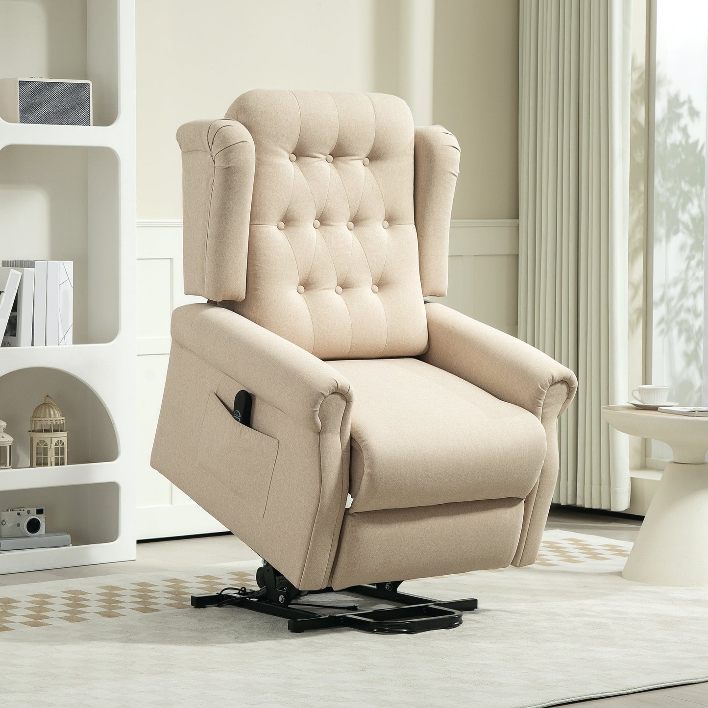 HOMCOM Power Lift Recliner Armchair with Wingback, Button Tufted, Beige