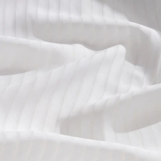 Striped Tulle White Curtains – Light Filtering Sheer Drapes for Bedroom & Living Room