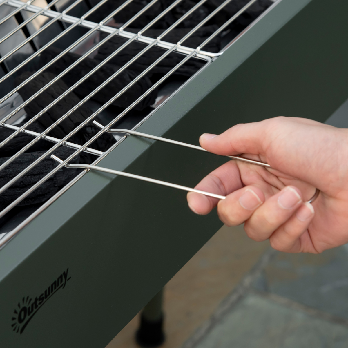 Portable Charcoal Barbecue Grill with Seasoning Baskets and Hooks