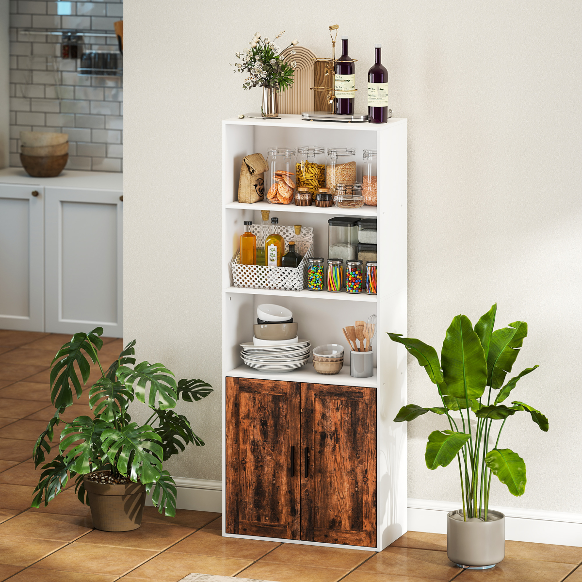HOMCOM 5-Tier Bookcase, Tall Bookshelf with Adjustable Shelf, Rustic Brown