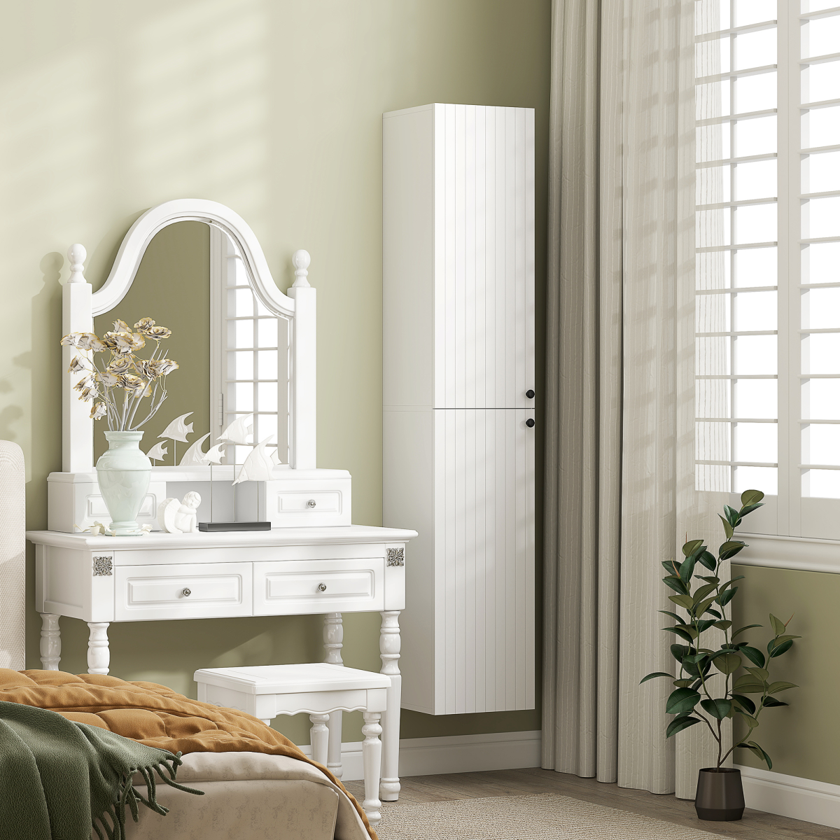 HOMCOM Wall Mounted Slim Bathroom Storage Cabinet with 6-Tier Shelf White