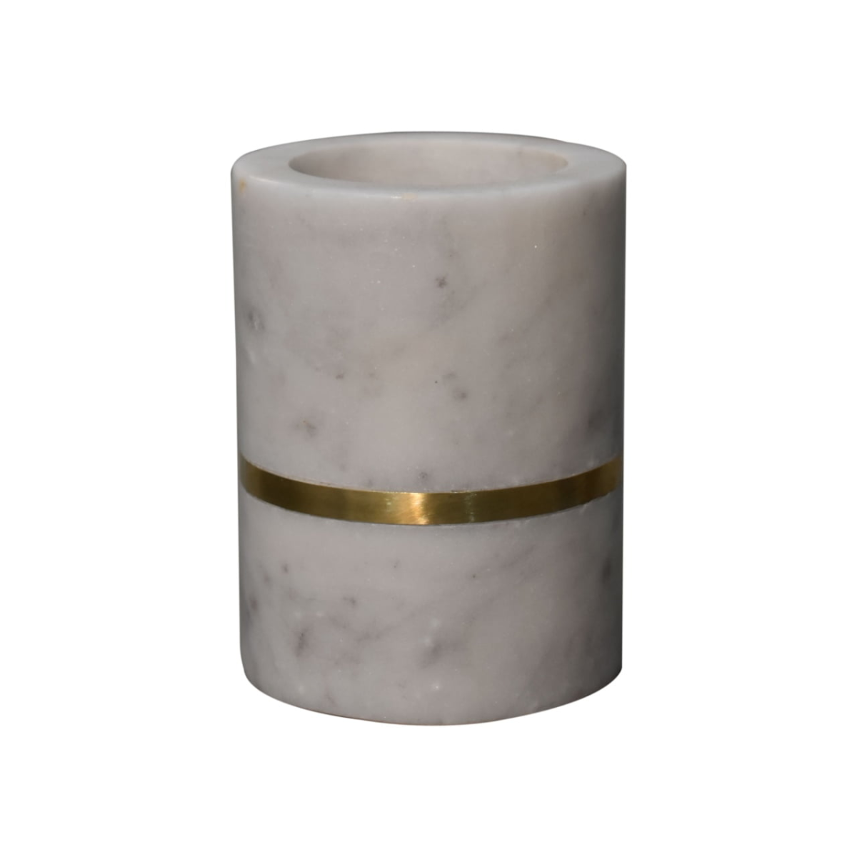 Artisan Furniture Bathroom Accessories - Brass Inlay Bathroom Set of 5, White Marble