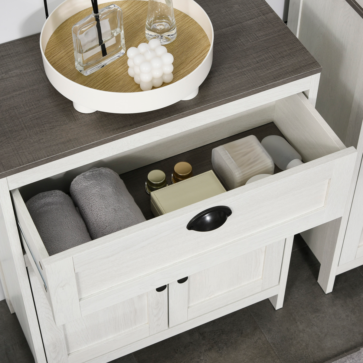 Bathroom Floor Standing Cabinet Storage Organizer w/ Drawer Double Door, White