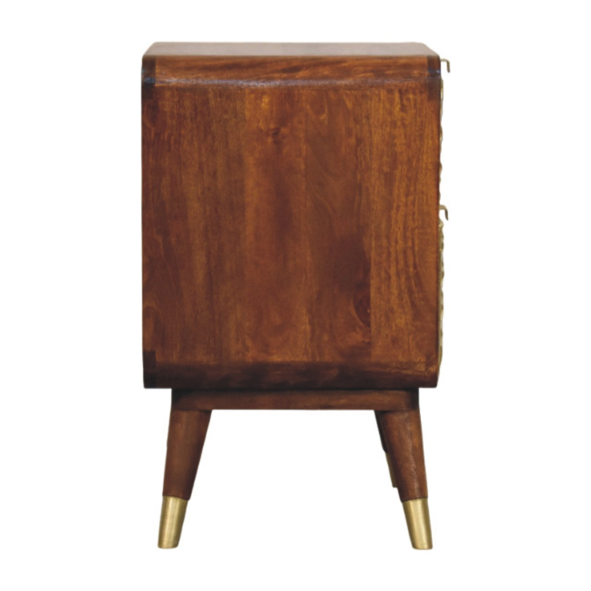 Artisan Furniture Solid Wood Avora Brass Embossed 2 Drawer Chestnut Nightstand