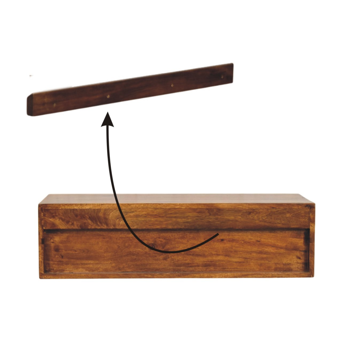 Artisan Furniture Solid Wood Lunar Chestnut Wall Mounted Media Unit, 2 Drawers and Open Shelf, Dark Brown
