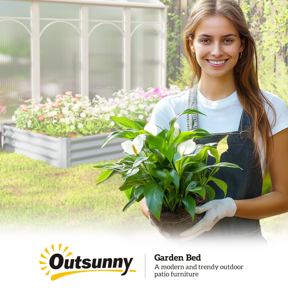 Outsunny Galvanised Raised Garden Bed, 240x120x30cm Raised Bed, Silver