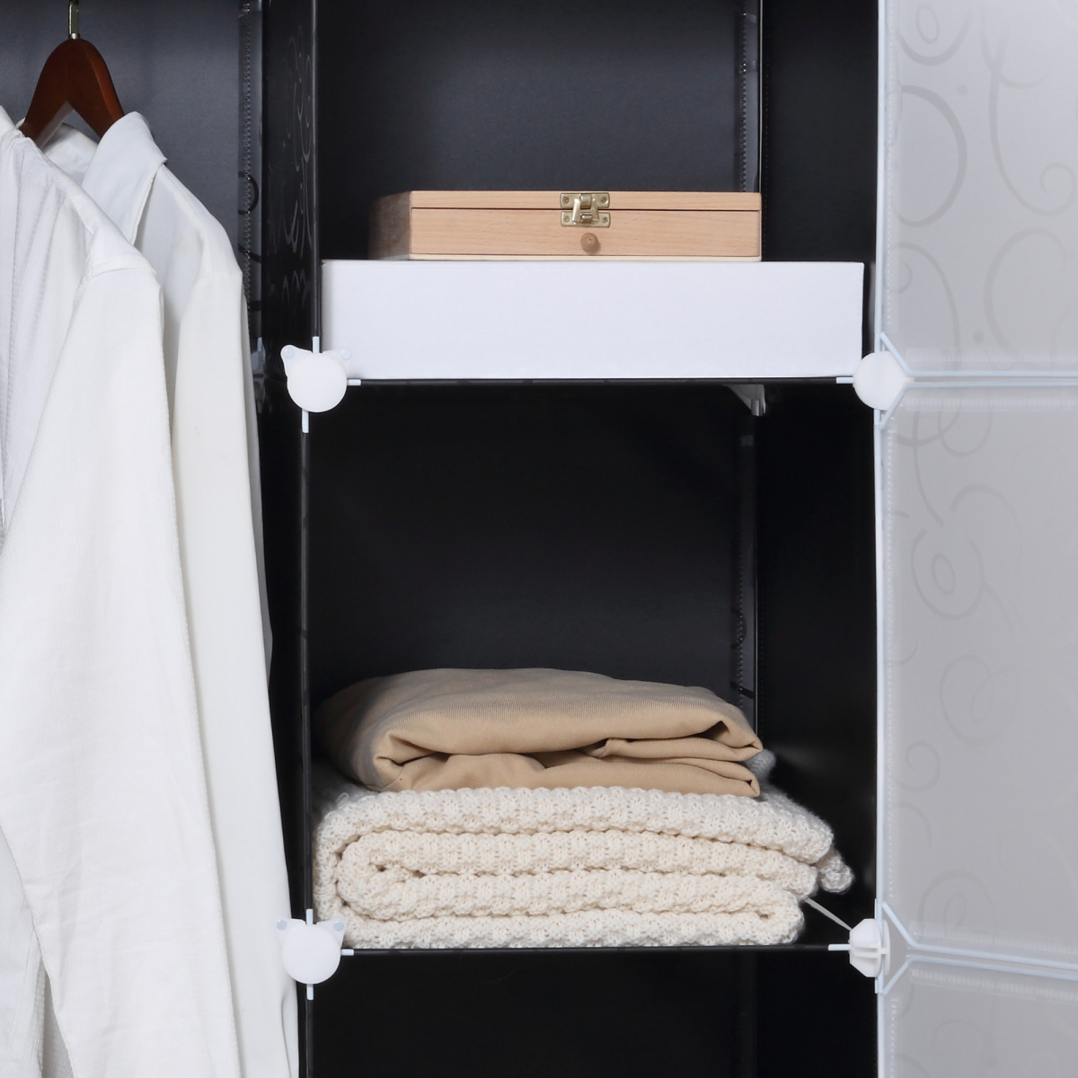 DIY Portable Wardrobe Closet, 111L x 47W x 183Hcm-Black/White