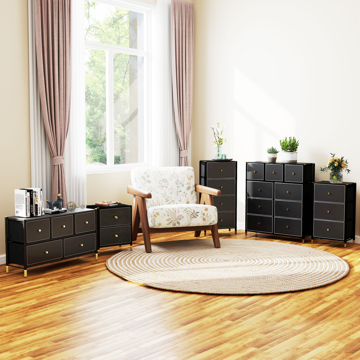 HOMCOM Fabric Chest of Drawers with PU Leather Surface, for Bedroom