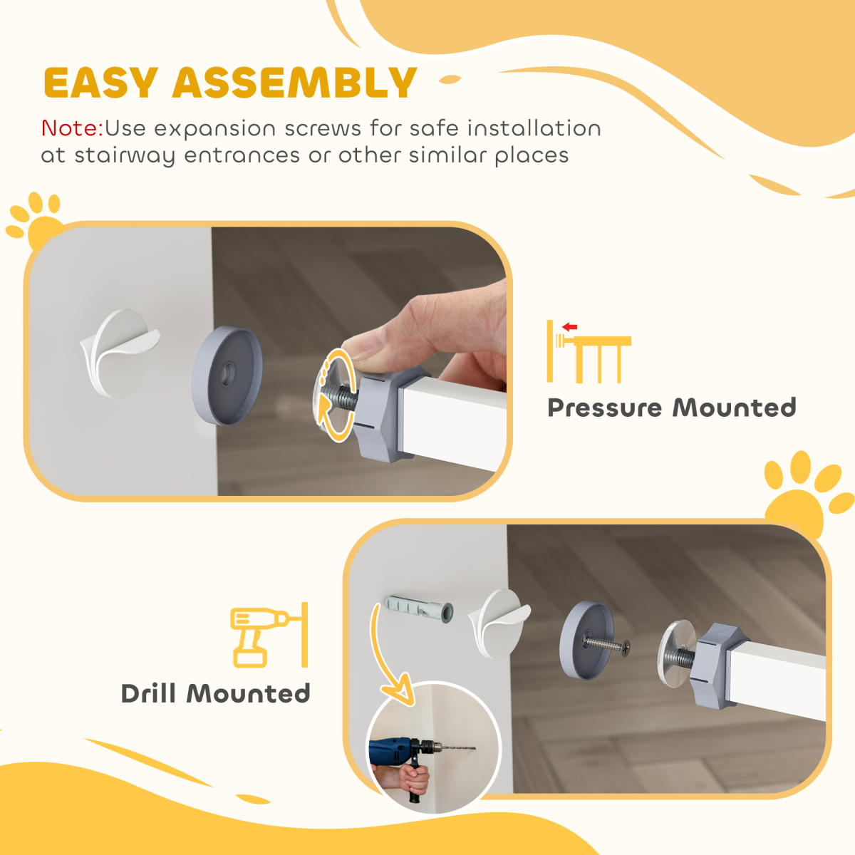 Pressure Fit Safety Gate w/ Auto Closing Door, Double Locking, Openings 74-80cm