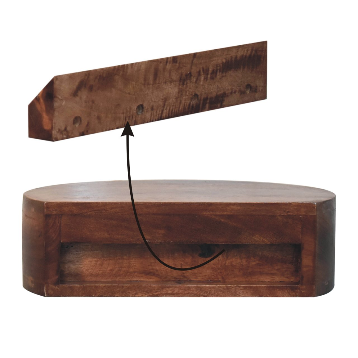 Artisan Furniture Solid Wood Honey Caramel Wall Mounted Rounded Bedside, 1 Drawer, Dark Brown