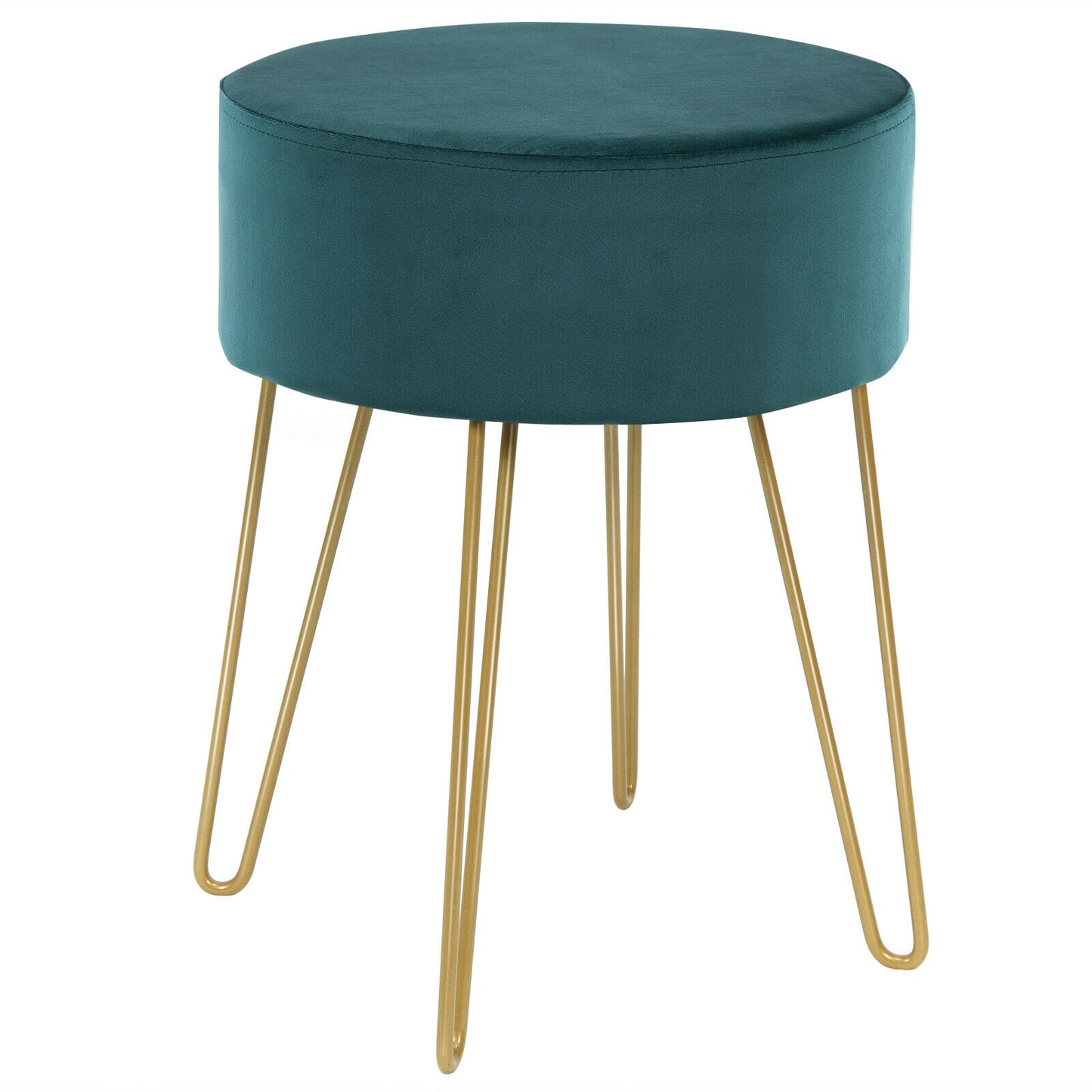 Velvet Modern Round Footstool Ottoman Makeup Dressing Chair-Blue