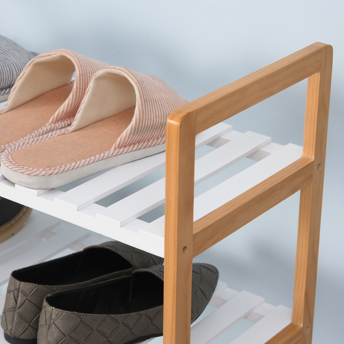 4-Tier Shoe Rack Simple Home Storage  Wood Frame Boot Compartment Home