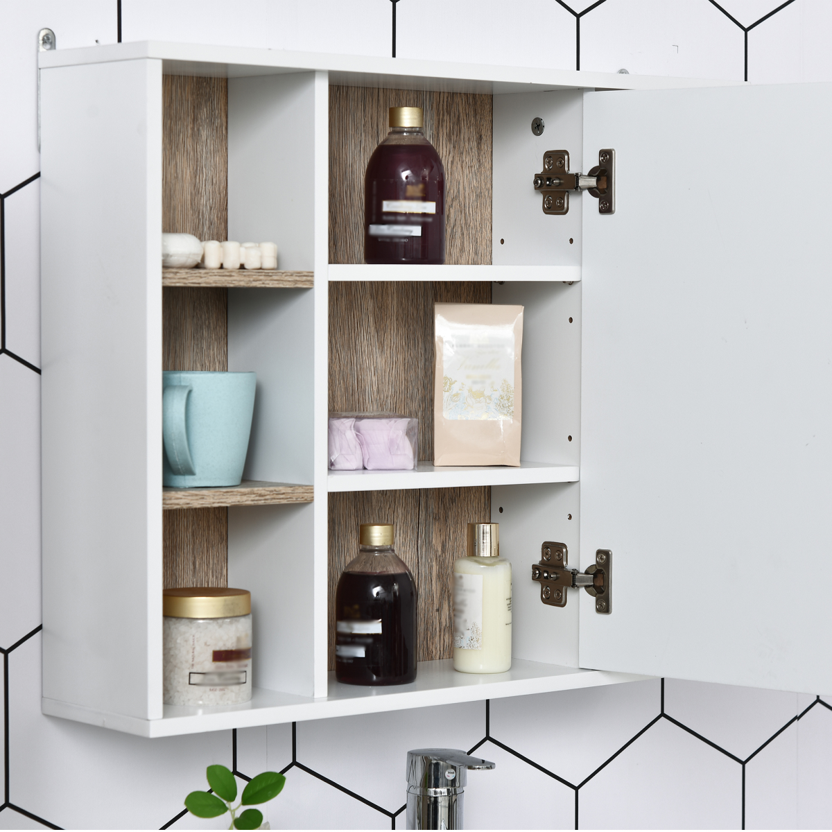 Wall Mounted Bathroom Storage Cabinet w/ Mirrored Door, Adjustable Shelf