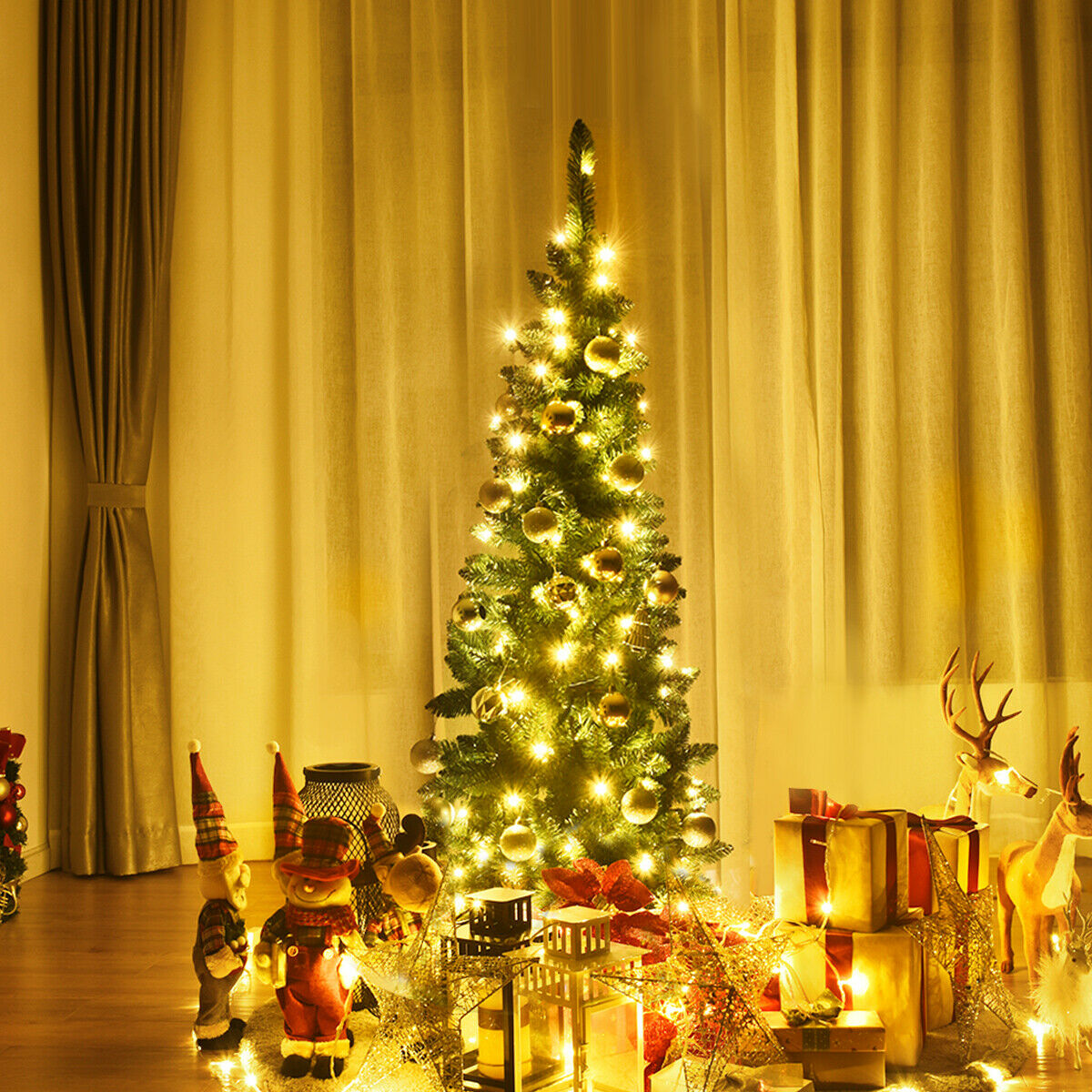 Artificial Pencil Christmas Tree with LED Lights in 3 Sizes-7.5FT