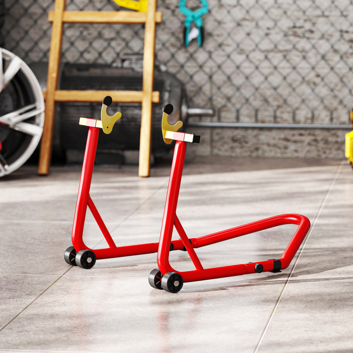 HOMCOM Motorcycle Rear Wheel Stand, 544kg Motorcycle Paddock Stand, Red