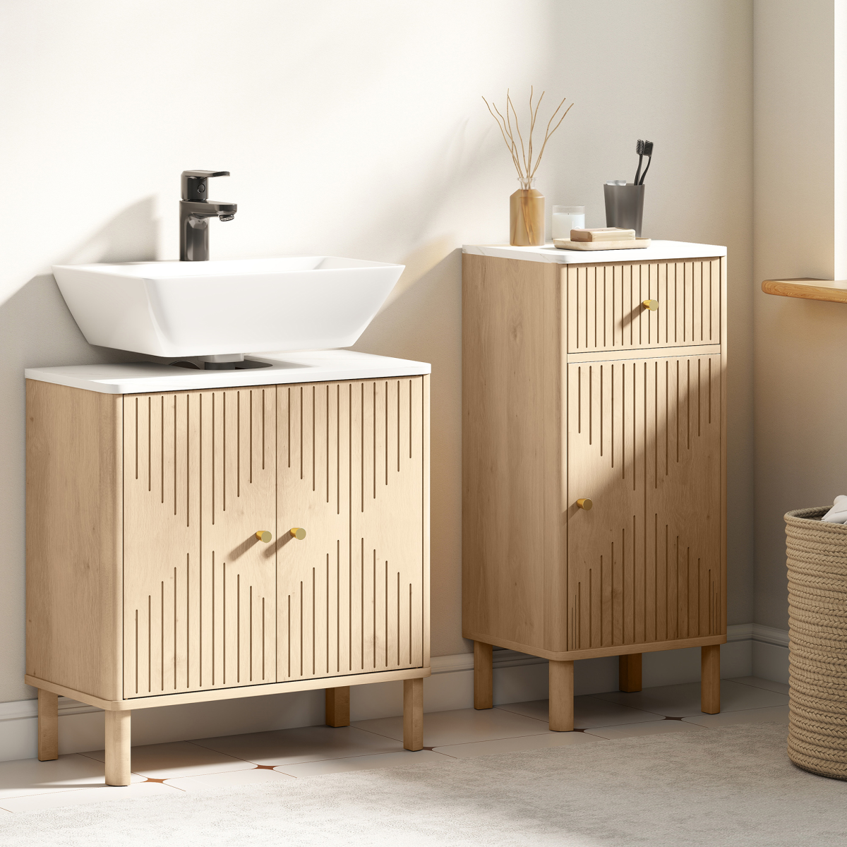 HOMCOM Under Sink Bathroom Cabinet for Basin without or with Pedestal, Oak