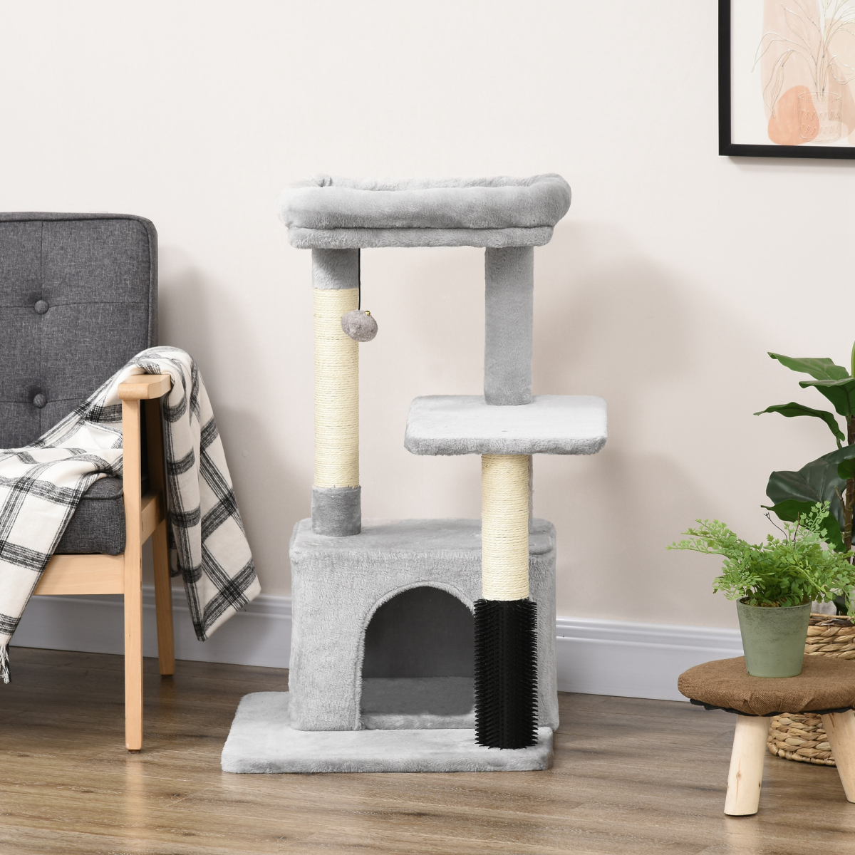 Cat Tree Climbing Activity Center with Scratching Massage Toy Hanging Ball