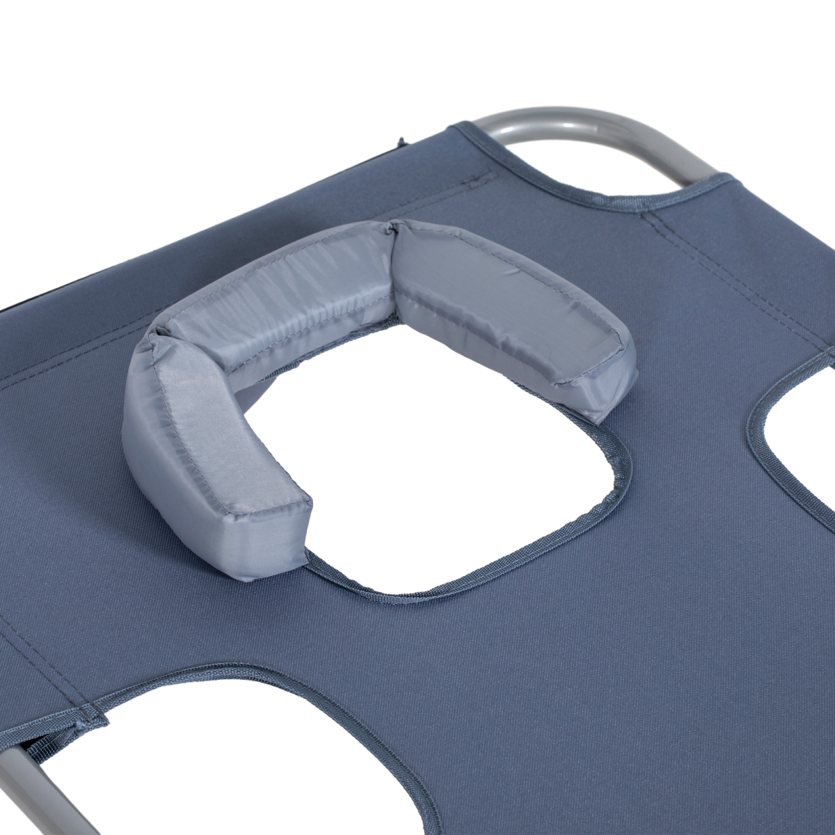 Outsunny Beach Chaise Lounge Portable Adjustable Backrest with Face Cavity Grey