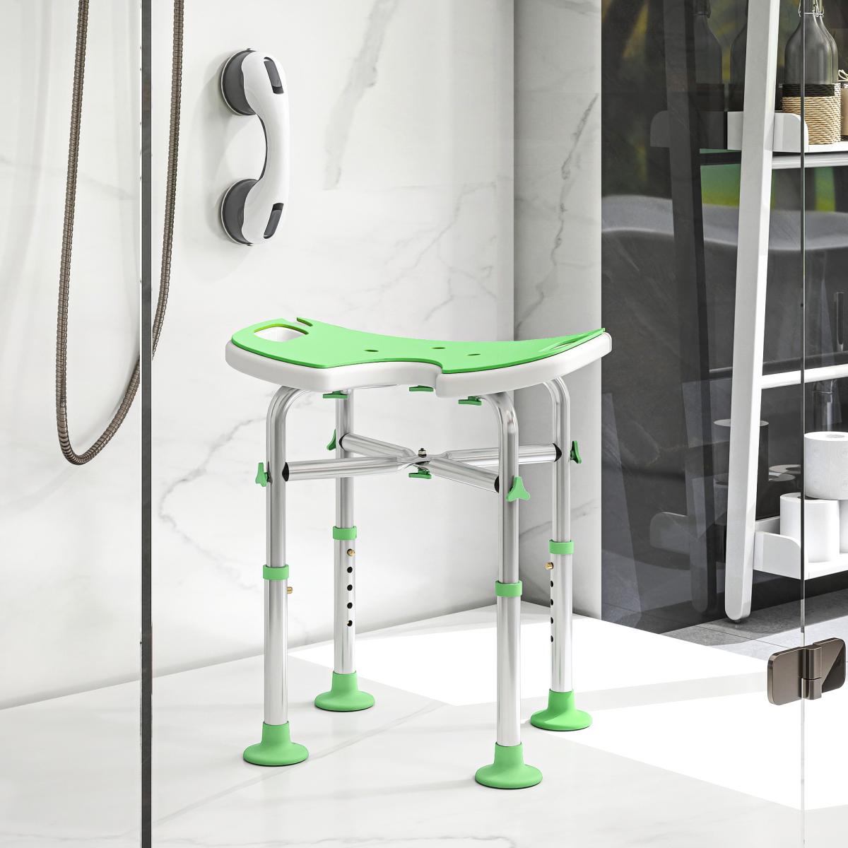 HOMCOM Aluminium Shower Stool for Elderly Disabled Non-Slip Bath Stool Green