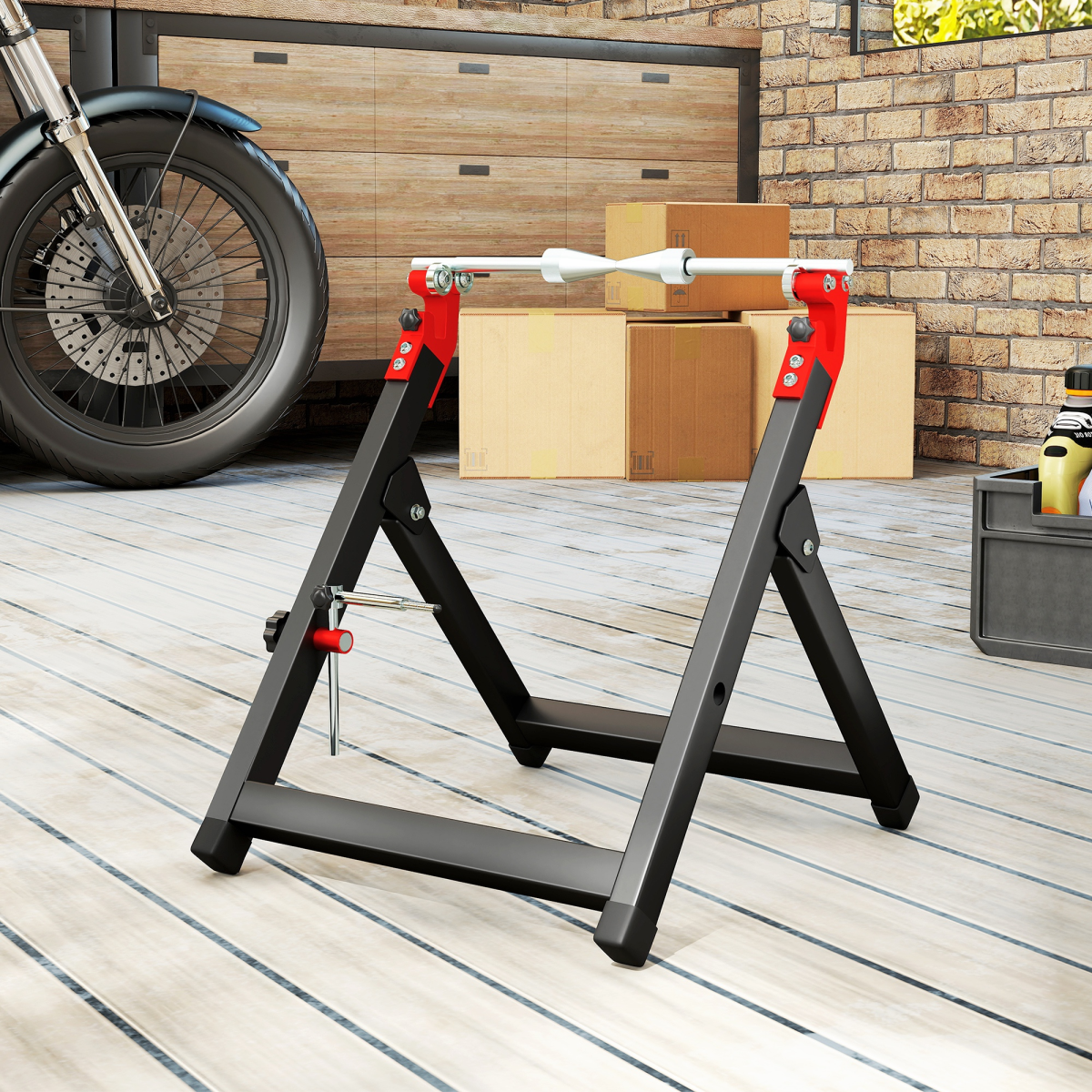 HOMCOM Steel Motorcycle Wheel Balancer Truing Stand with Spoke Wrench, Black