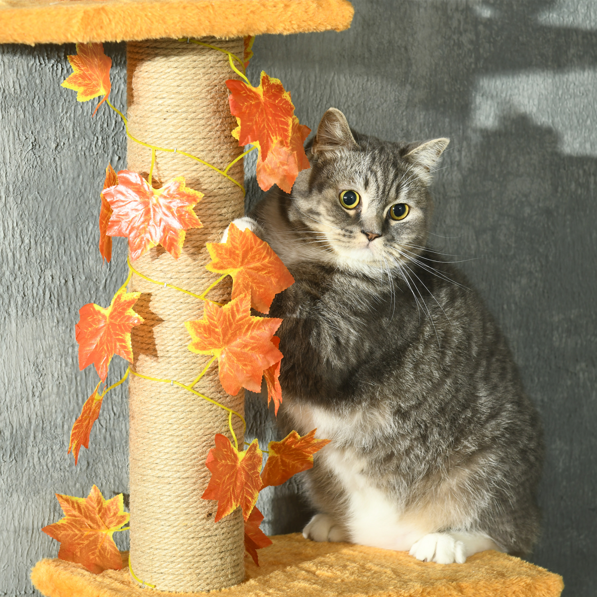 242cm Adjustable Floor-To-Ceiling Cat Tree w/ Anti-Slip Kit - Orange