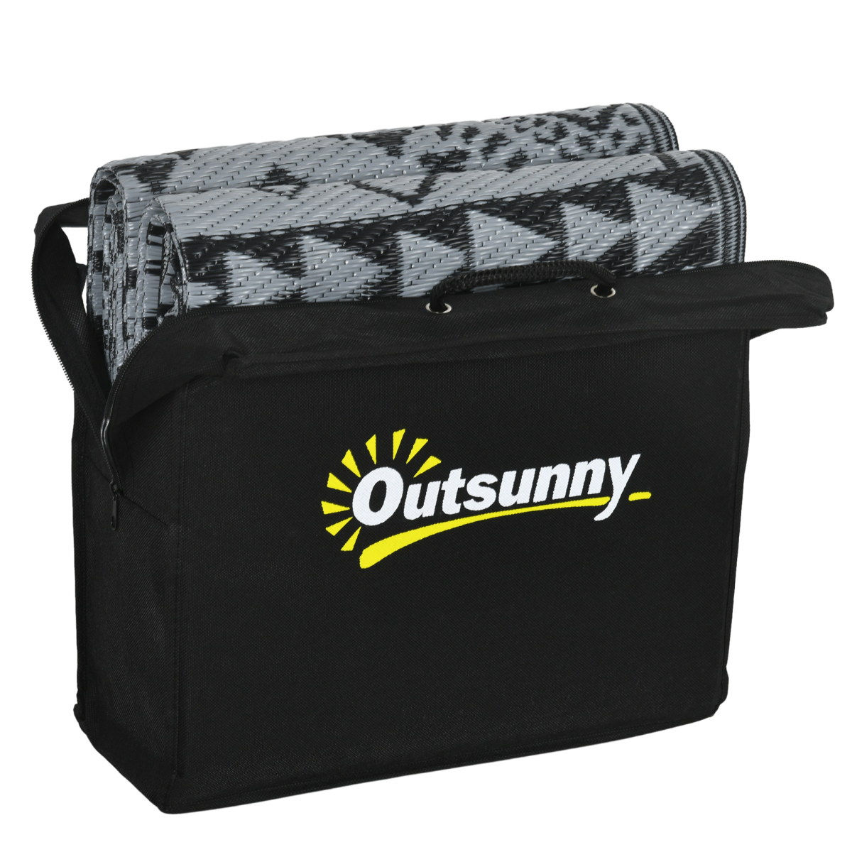 Outsunny Reversible Waterproof Outdoor Rug with Carry Bag, 182 x 274cm, Black