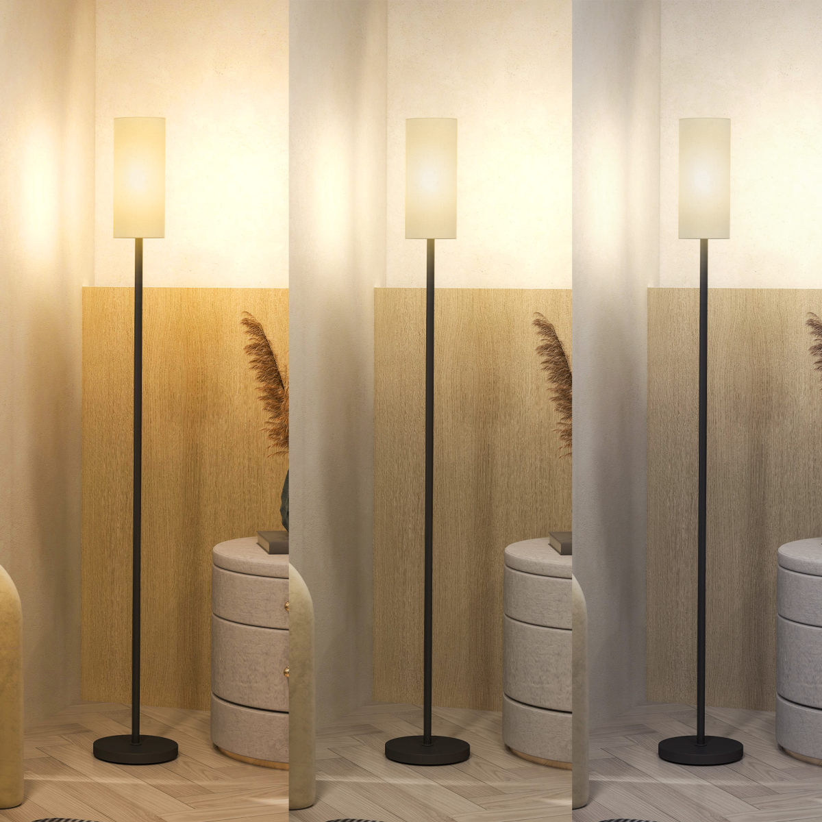 HOMCOM Floor Lamp with Linen Shade & Foot Switch for Living Room, White