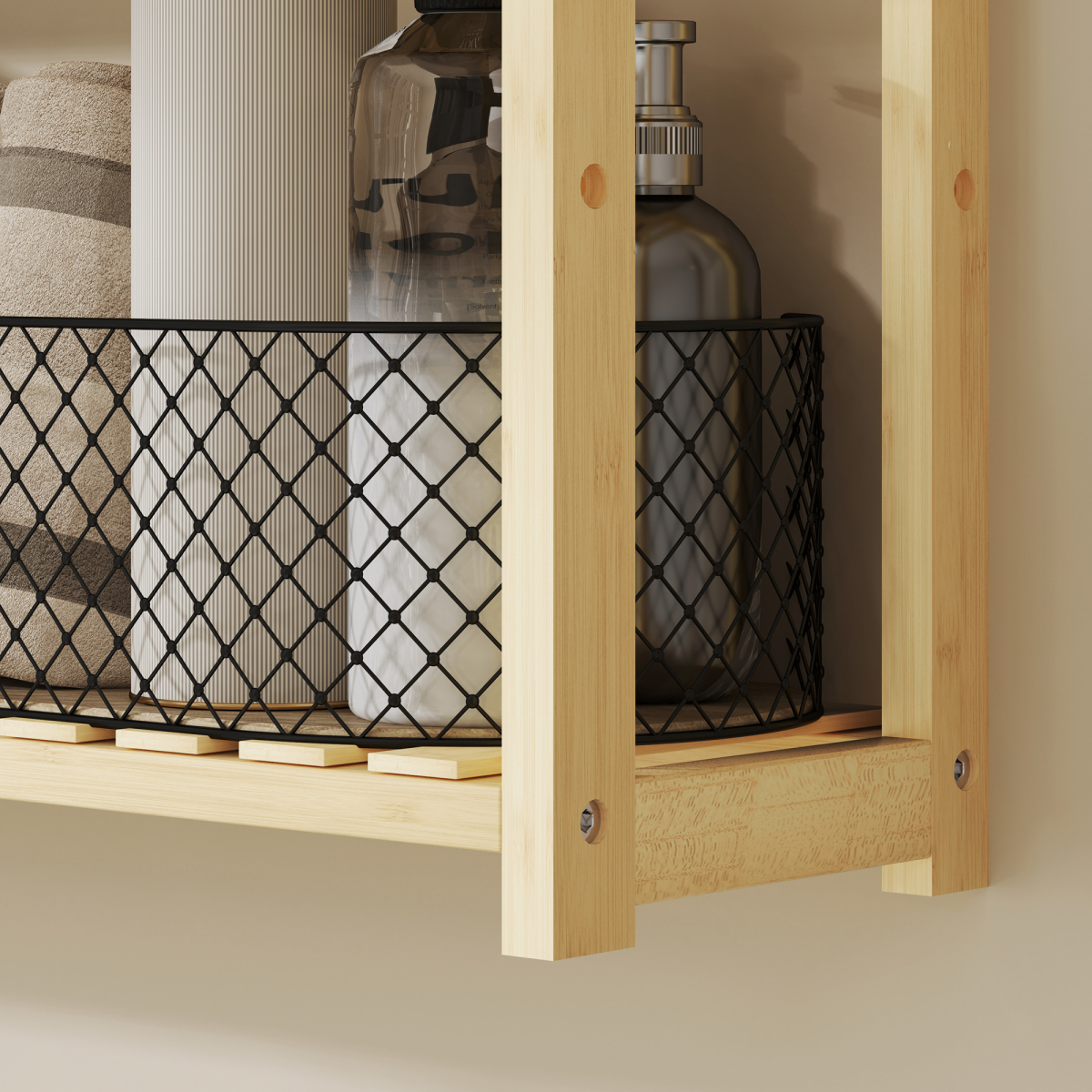 HOMCOM 3-Tier Bamboo Bathroom Storage Shelf with Adjustable Rack, Natural