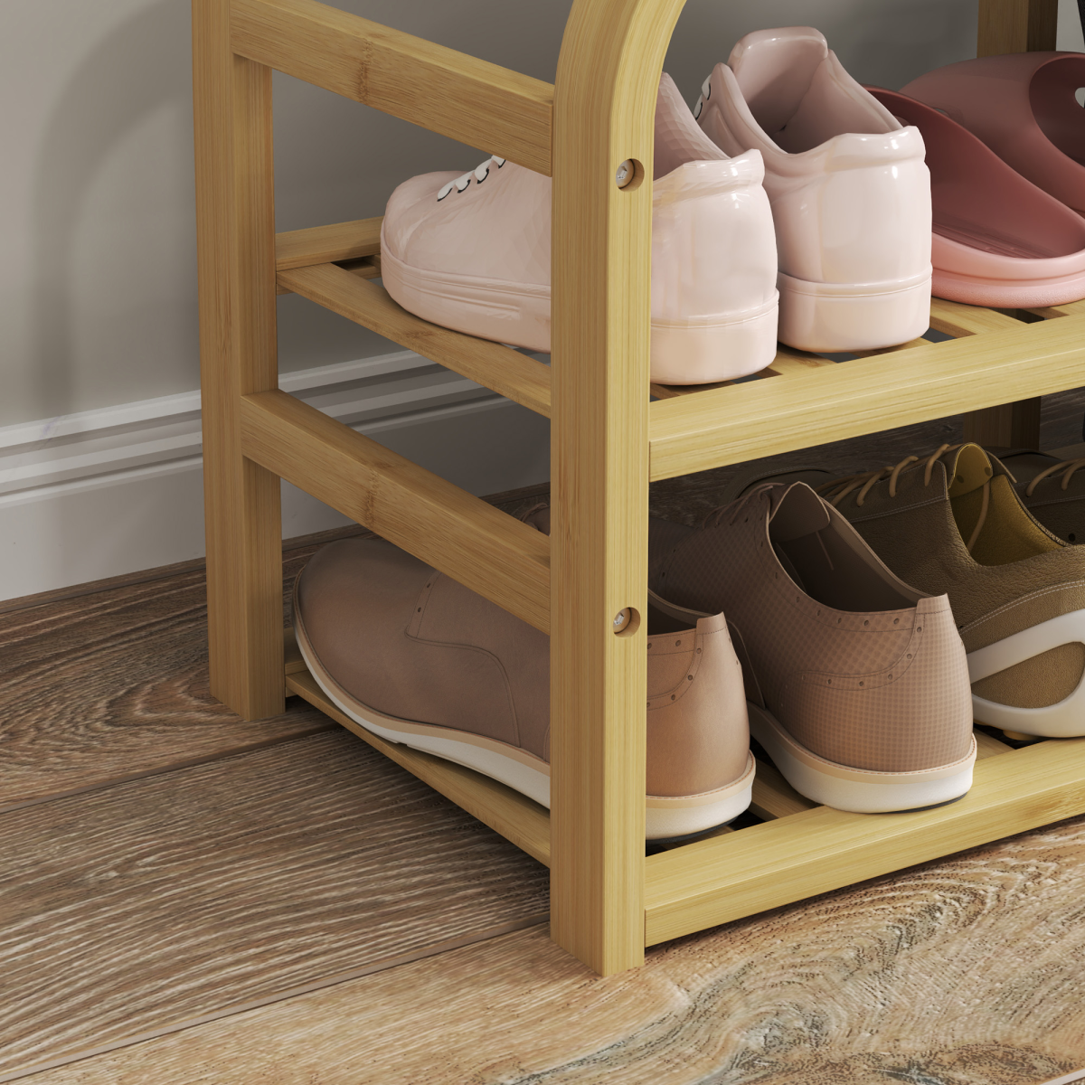 HOMCOM Shoe Rack Bench with Seat for Hallway, Entryway, Nature Wood Finish