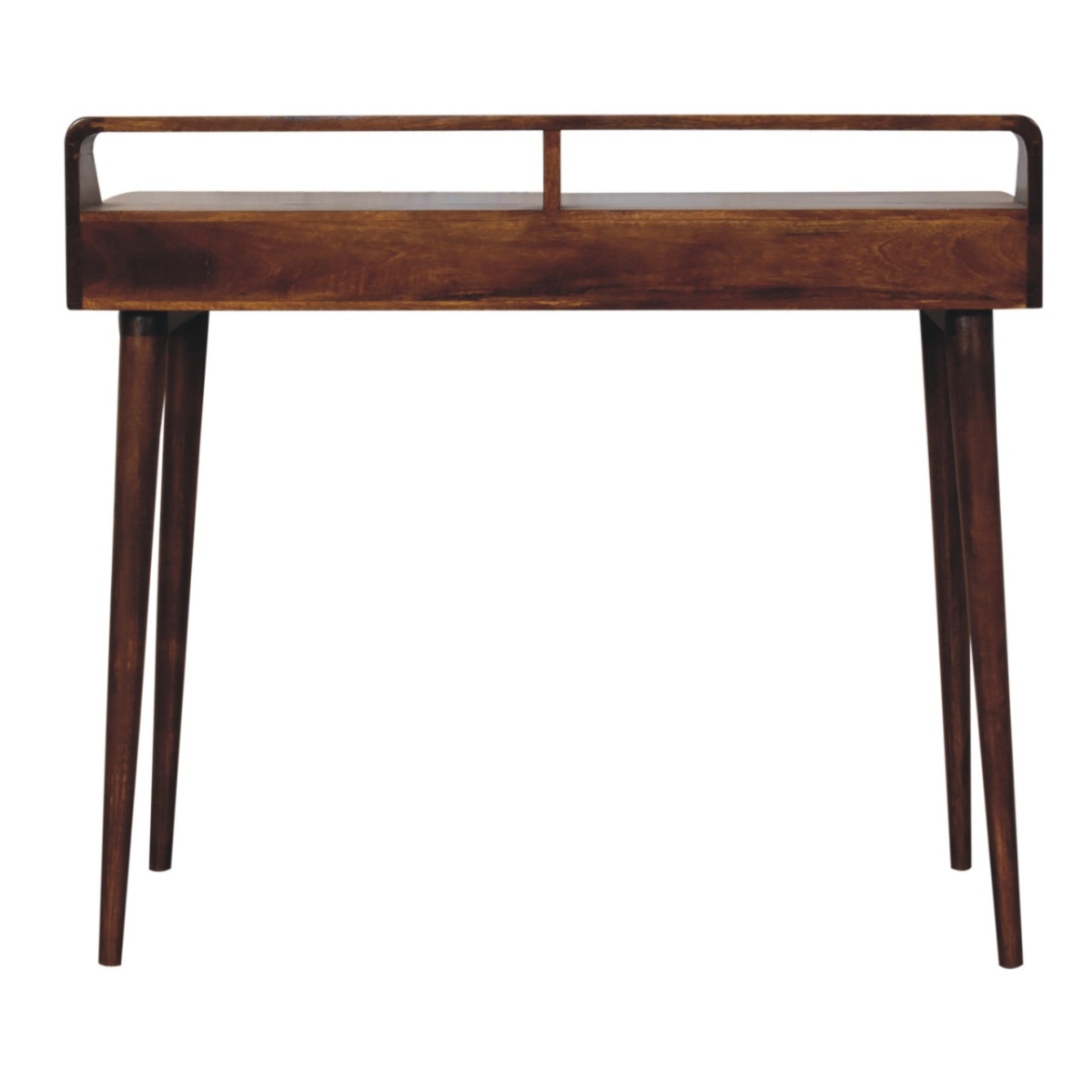 Artisan Furniture Solid Wood Elevated Chestnut Console Table, 2 Drawers, Dark Brown