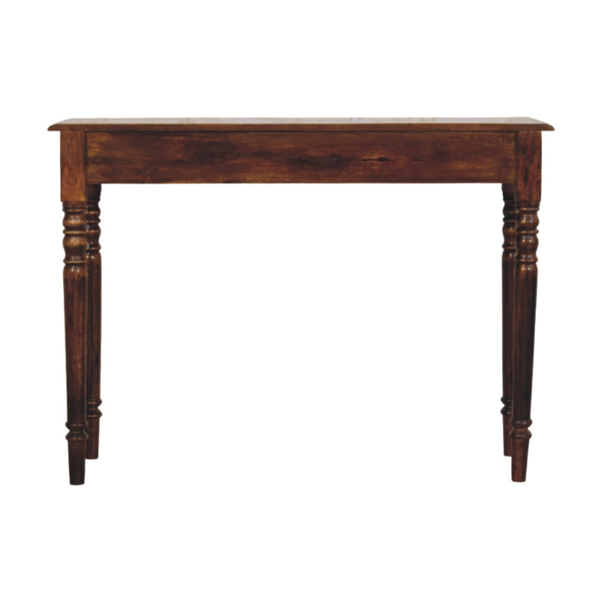 Artisan Furniture Solid Wood Turned Legs Chestnut Console, 3 Drawers, Dark Brown