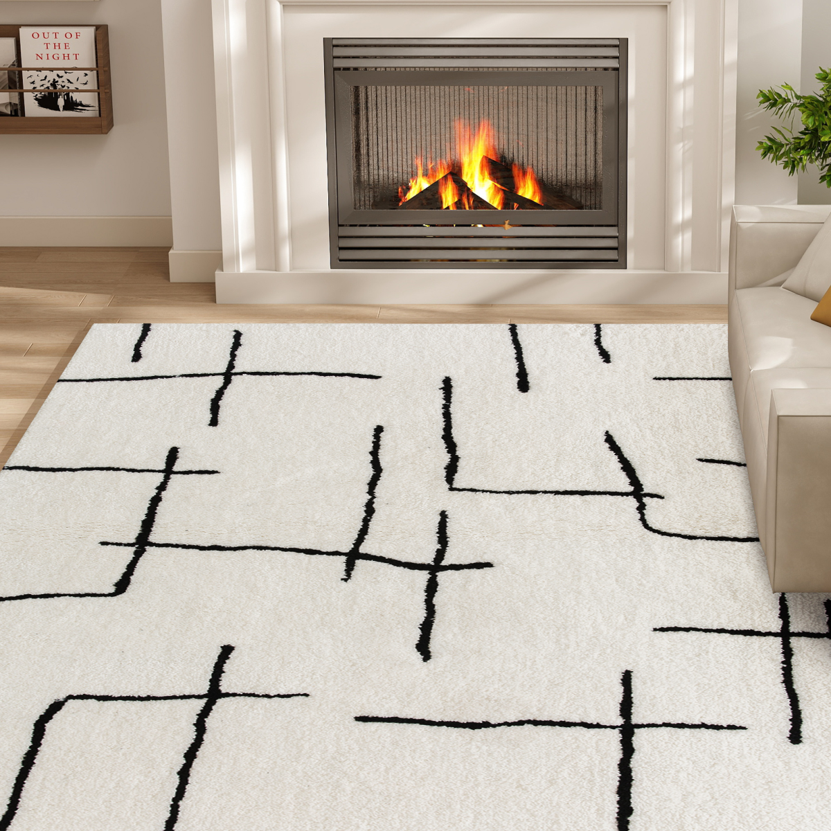HOMCOM High Pile Modern Shaggy Rug, Soft Floor Carpet 120 x 170 cm, Cream