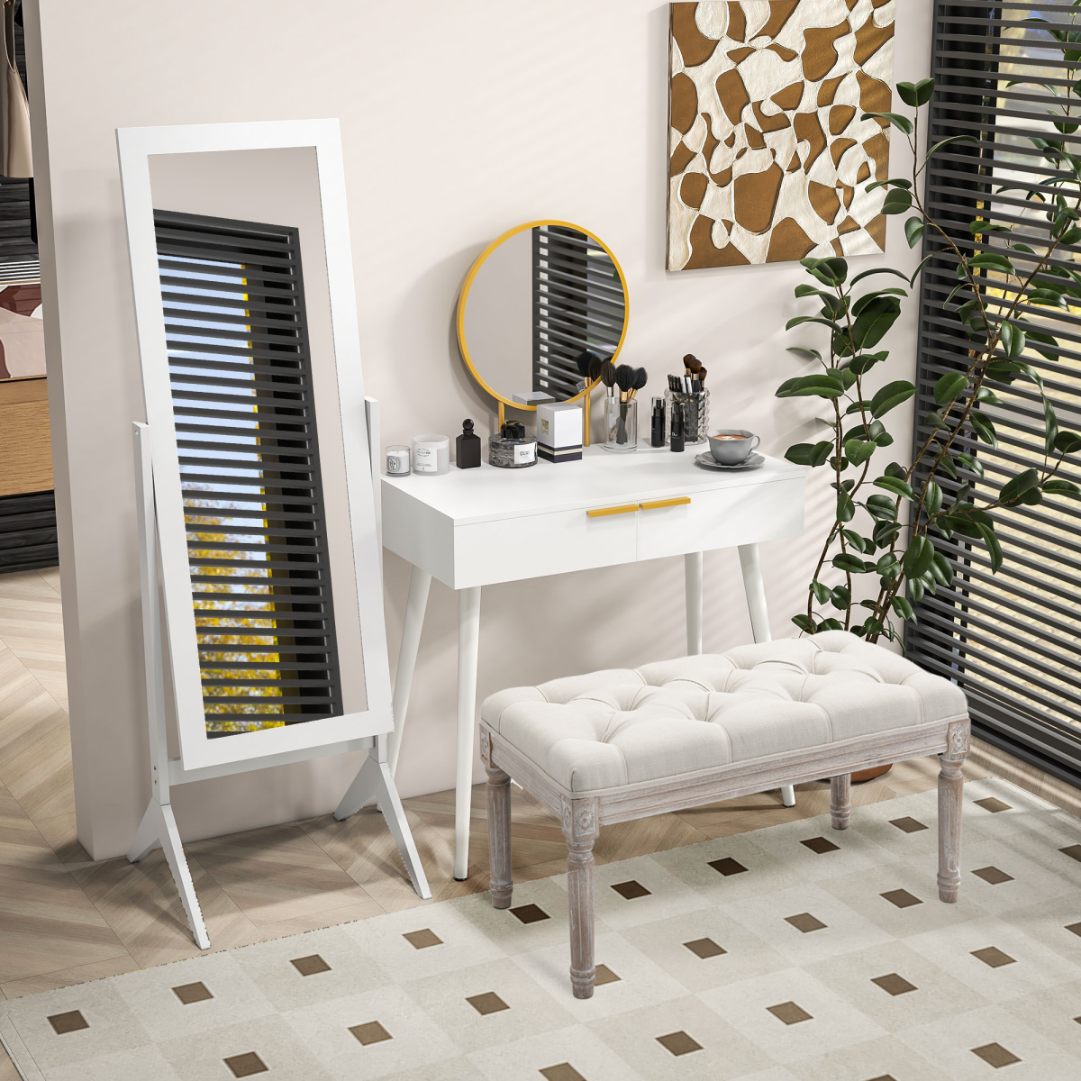 Tall Freestanding Dressing Mirror w/Adjustable Tilt White