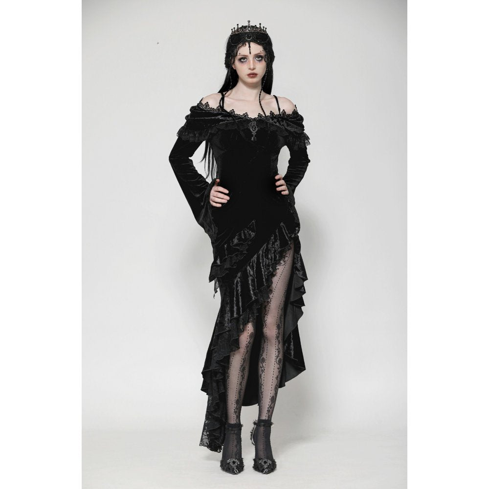 Dark in Love Kaia Midnight Mystique Velvet Ruffle Off-Shoulder Mermaid Dress