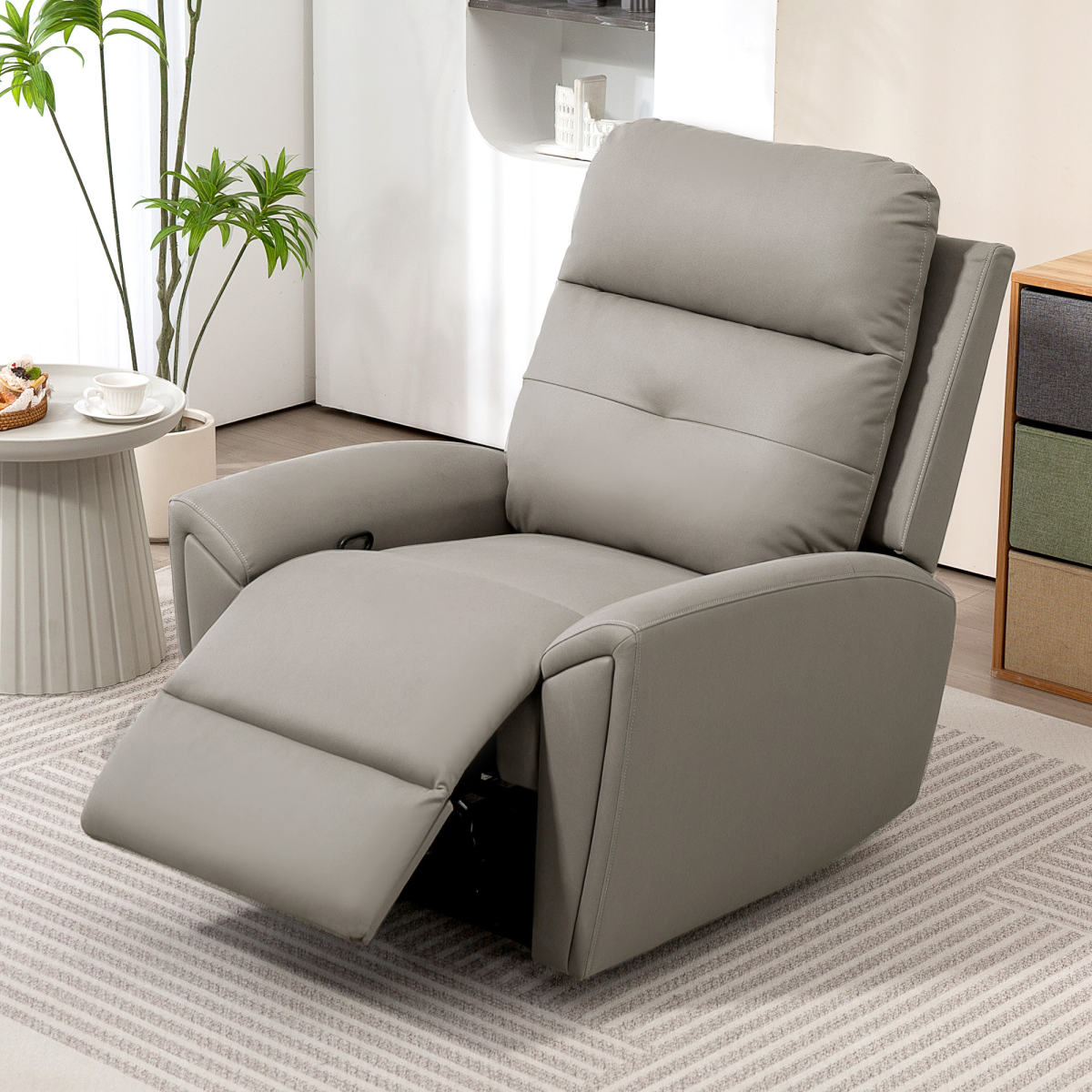 HOMCOM Recliner Armchair, Manual Reclining Chair for Living Room, Grey