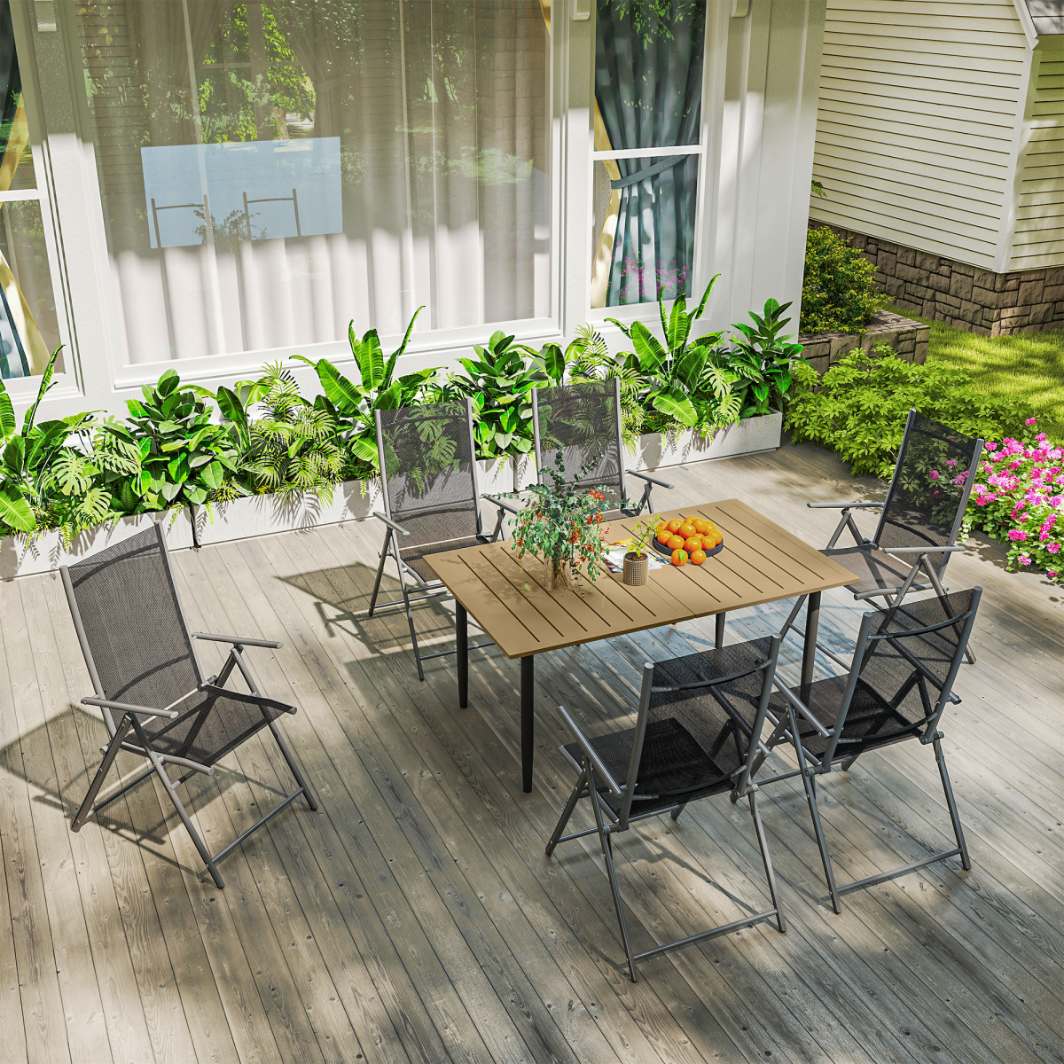 Outsunny Garden Dining Table for 6 Person with Parasol Hole, Brown
