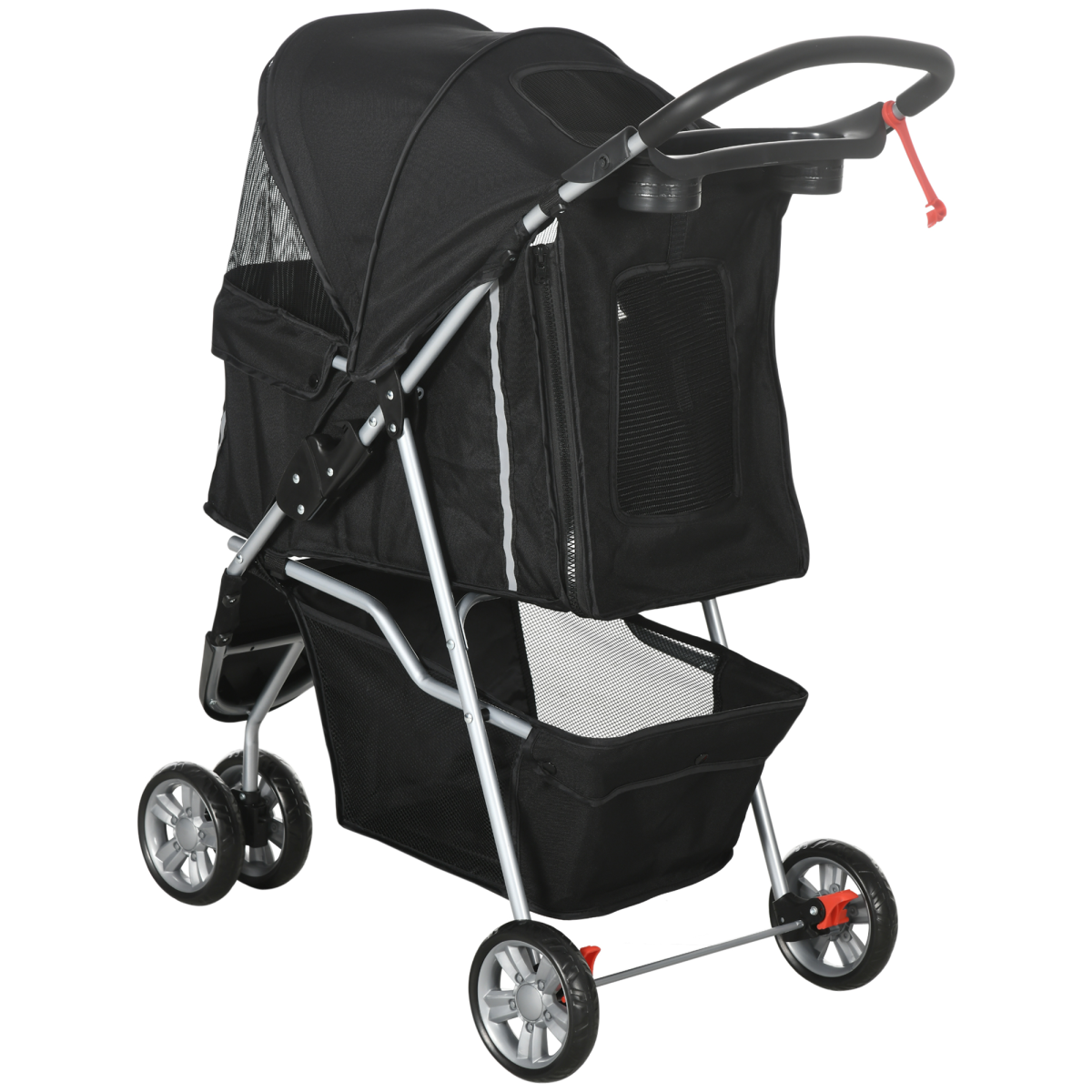 Pet Stroller Pushchair Carrier for Cat Puppy with 3 Wheels Black