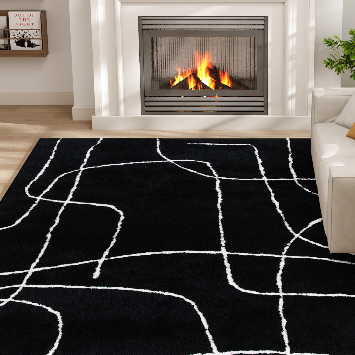 HOMCOM High Pile Modern Shaggy Rug, Soft Floor Carpet 120 x 170 cm, Black
