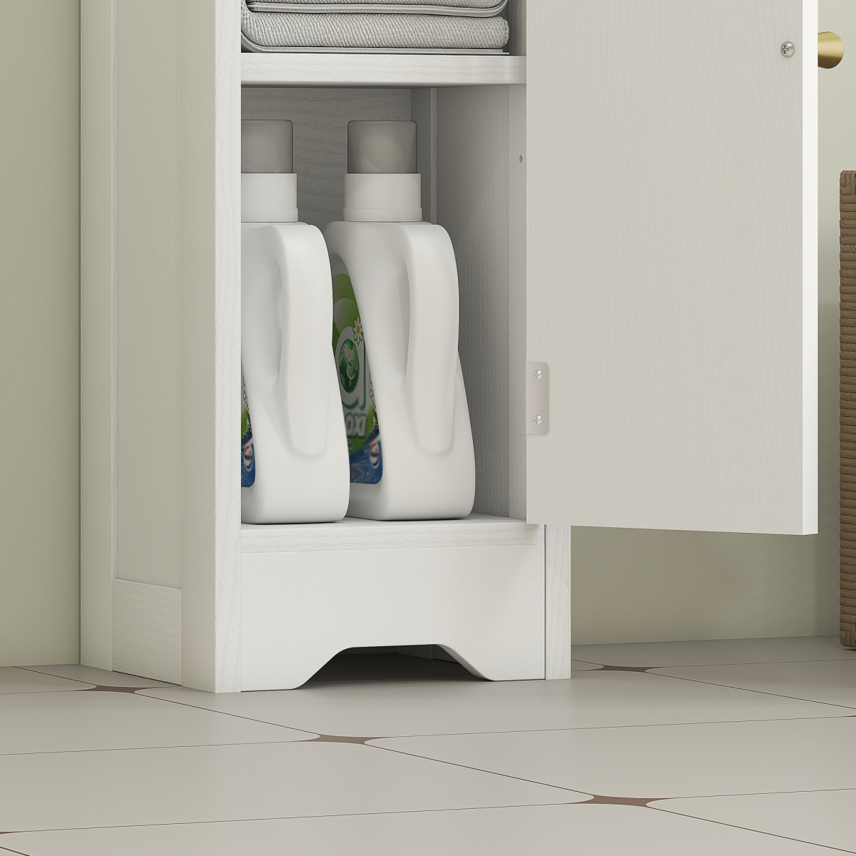 HOMCOM Toilet Roll Holder Slim Bathroom Cabinet with Adjustable Shelf White