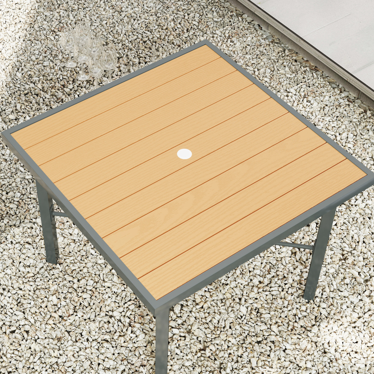 Outsunny 90cm Square Outdoor Patio Garden Dining Table with Umbrella Hole
