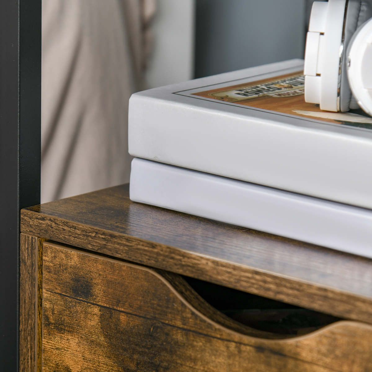 HOMCOM End Table Bedside Desk Slim Storage Cabinet with Shelf Rustic Brown