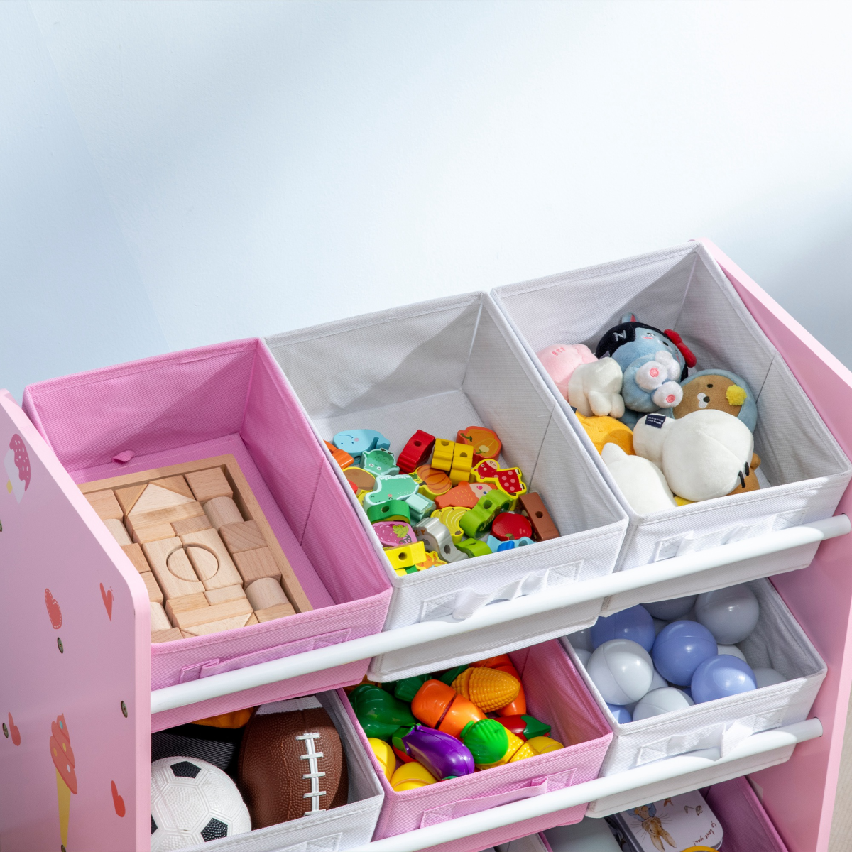 Kids Storage Unit with 9 Removable Storage Baskets for Nursery Playroom, Pink