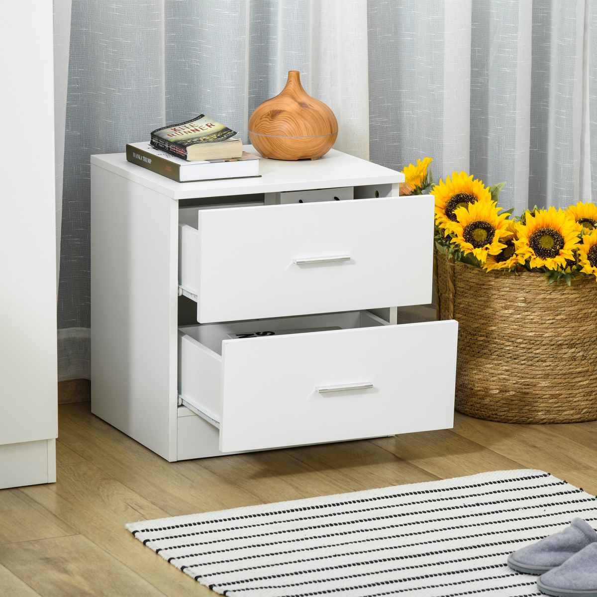 Bedside Table w/ 2 Drawers, Nightstand, Side Storage Cabinet Unit