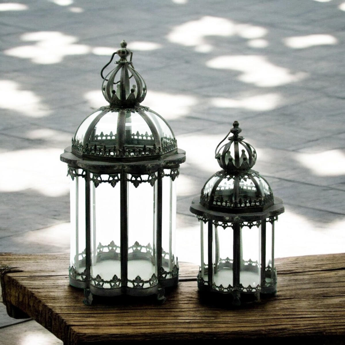 65/45CM GREEN SET 2 METAL GARDEN LANTERNS