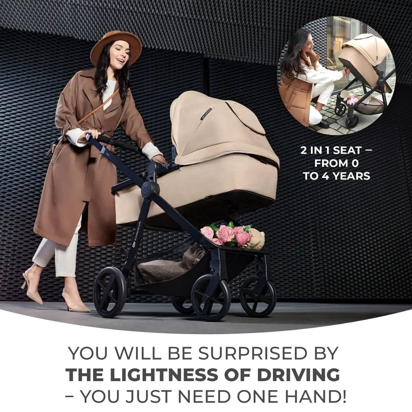 Kinderkraft Newly Mink Pro 4-in-1 Travel System - Sand Beige