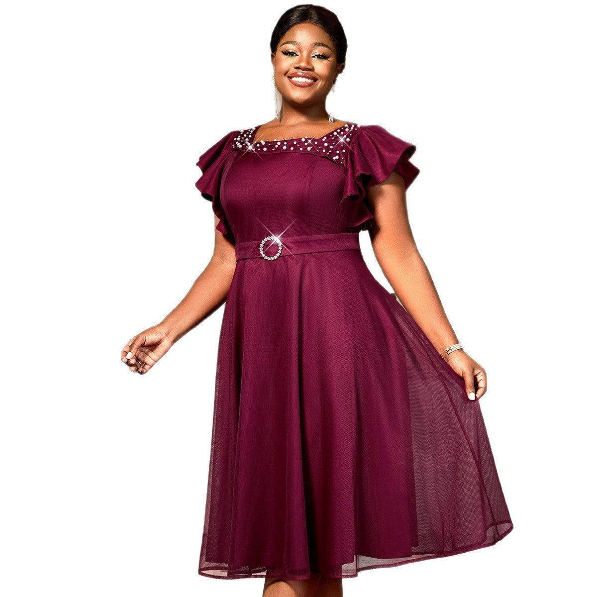 Women’s Summer Mesh Dress – Butterfly Sleeve Ruffles, Elegant Party & Wedding Guest Outfit