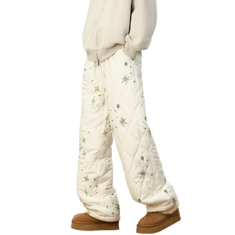 Men Winter Fleece-lined And Thickened Wide-leg Pants