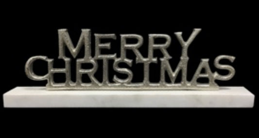 12" NICKEL PLATED MERRY CHRISTMAS ON STAND