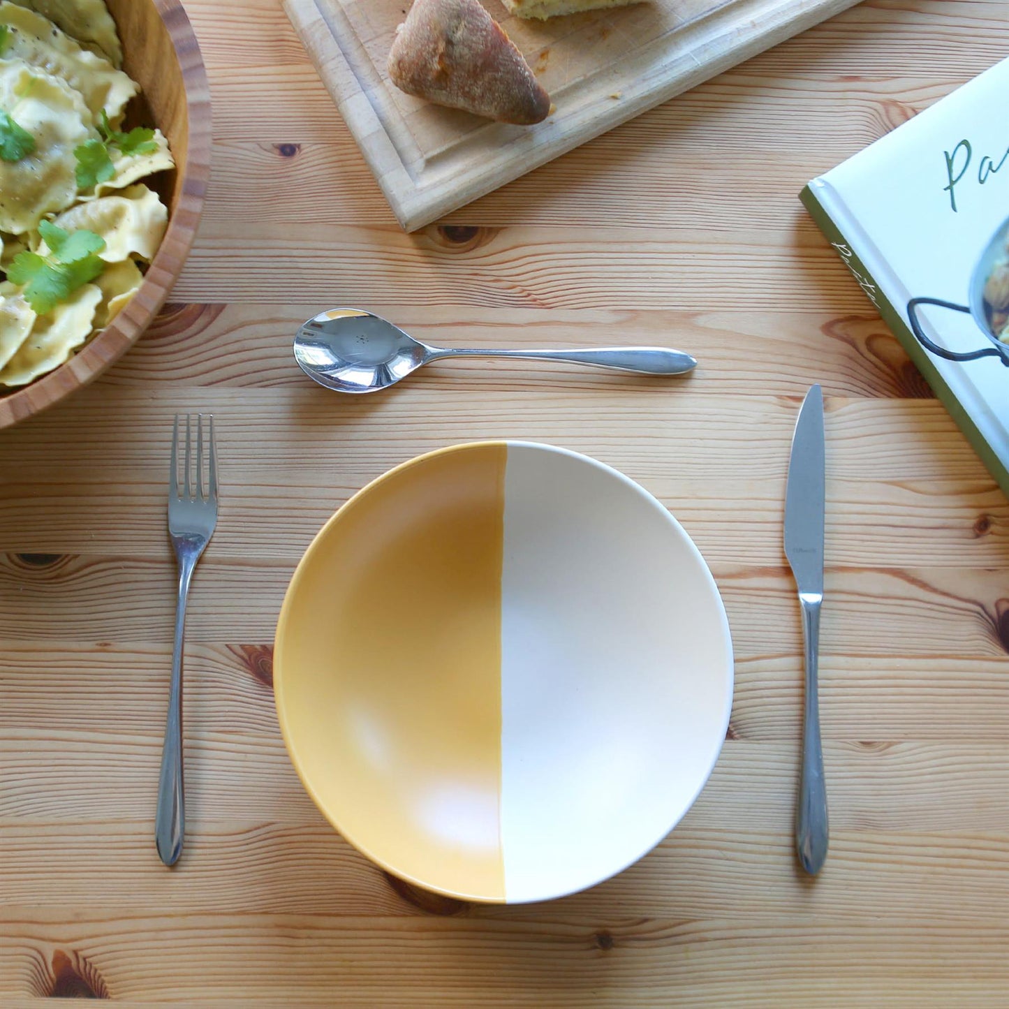 Colour Block Stoneware Pasta Bowl - 20.5cm